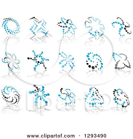 Clipart of Blue and Black Abstract Dot Windmills and Reflections 3 - Royalty Free Vector Illustration by Vector Tradition SM