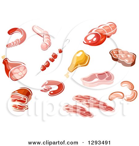 Clipart of Sausage, Salami, Ham, Chicken, and Steak - Royalty Free Vector Illustration by Vector Tradition SM