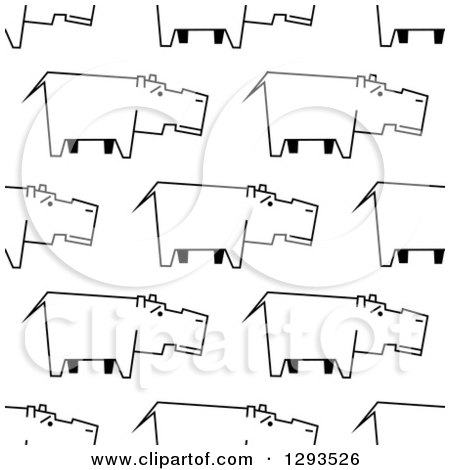 Clipart of a Seamless Pattern Background of Sketched Hippos in Black and White - Royalty Free Vector Illustration by Vector Tradition SM