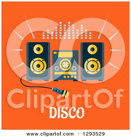 Clipart of a Flat Design of a Karaoke Machine over Disco Text on Orange - Royalty Free Vector Illustration by Vector Tradition SM