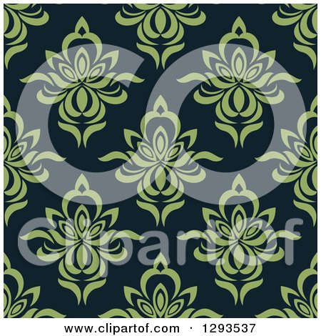 Clipart of a Seamless Pattern Background of Vintage Green Floral - Royalty Free Vector Illustration by Vector Tradition SM