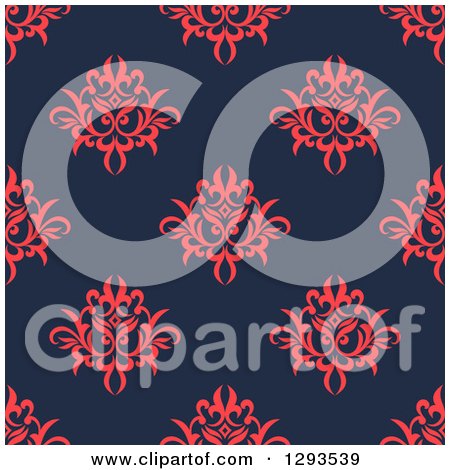 Clipart of a Seamless Pattern Background of Vintage Pink Floral on Navy Blue - Royalty Free Vector Illustration by Vector Tradition SM