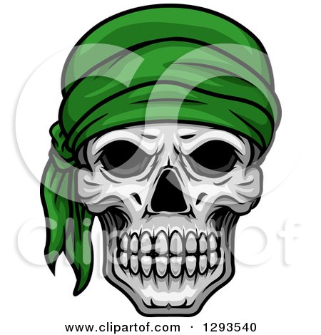Clipart of a Human Skull with a Green Bandana - Royalty Free Vector Illustration by Vector Tradition SM