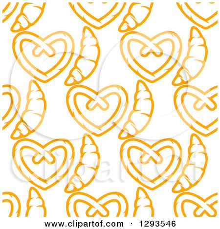 Clipart of a Seamless Pattern Background of Orange Soft Pretzels and Croissants - Royalty Free Vector Illustration by Vector Tradition SM