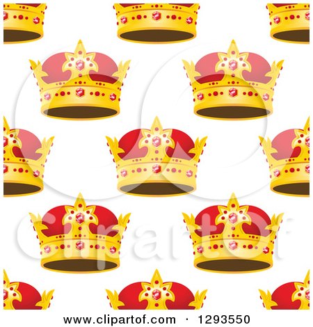 Clipart of a Seamless Patterned Background of Ornate Gold Crowns on White 3 - Royalty Free Vector Illustration by Vector Tradition SM