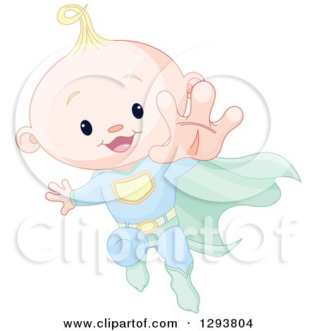 Clipart of a Cute Blond Caucasian Super Hero Baby Boy Flying - Royalty Free Vector Illustration by Pushkin