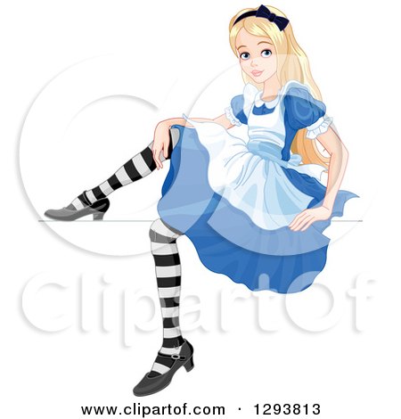 Clipart of a Relaxed Alice in Wonderland Sitting on a Glass Rim - Royalty Free Vector Illustration by Pushkin