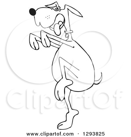 Lineart Clipart of a Black and White Dog in a Karate Crane Stance - Royalty Free Outline Vector Illustration by djart