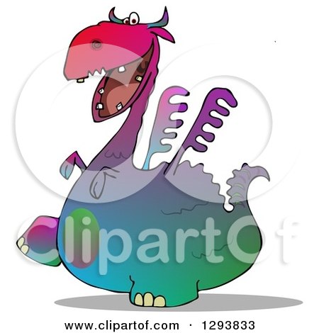 Clipart of a Gradient Colorful Dragon Walking to the Left, with a Shadow - Royalty Free Illustration by djart