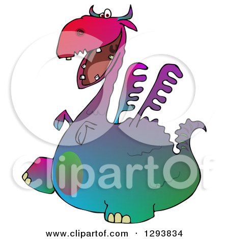 Clipart of a Gradient Colorful Dragon Walking to the Left - Royalty Free Illustration by djart