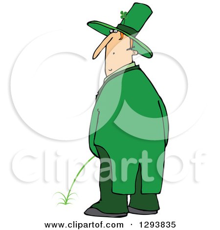 Clipart of a St Patricks Day Leprechaun Looking Back over His Shoulder and Peeing Green - Royalty Free Vector Illustration by djart