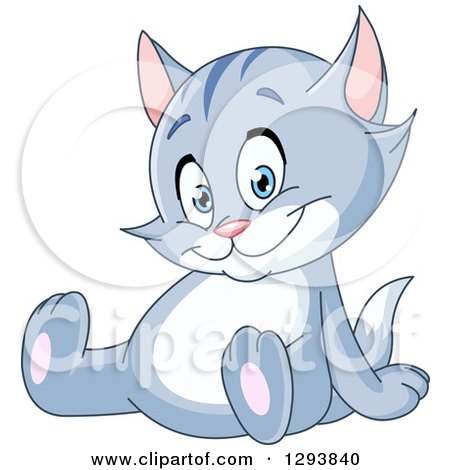 Clipart of a Happy Blue Kitten or Cat Sitting and Leaning Back - Royalty Free Vector Illustration by yayayoyo