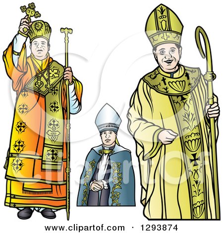 Clipart of Bishops with a Cross and Staff - Royalty Free Vector Illustration by dero