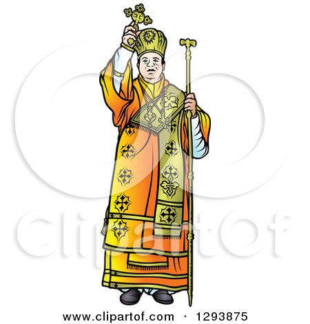 Clipart of a Bishop Holding up a Cross - Royalty Free Vector Illustration by dero