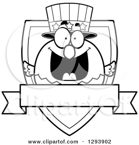 Clipart of a Badge or Label of a Patriotic Black and White American Blad Eagle Shield and Blank Banner - Royalty Free Vector Illustration by Cory Thoman