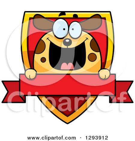 Clipart of a Badge or Label of a Happy Dog over a Shield and Blank Banner - Royalty Free Vector Illustration by Cory Thoman