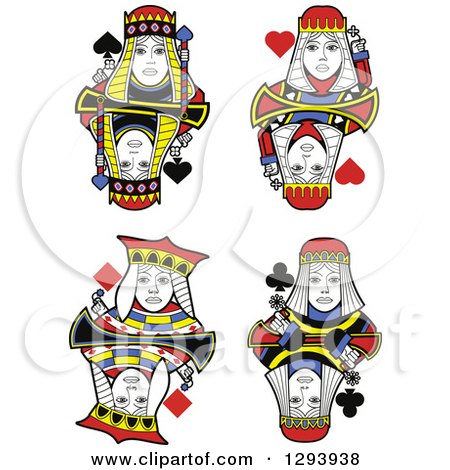 Clipart of Borderless Queen Playing Card Designs - Royalty Free Vector Illustration by Frisko
