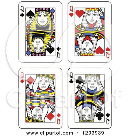 Clipart of Queen Playing Cards - Royalty Free Vector Illustration by Frisko
