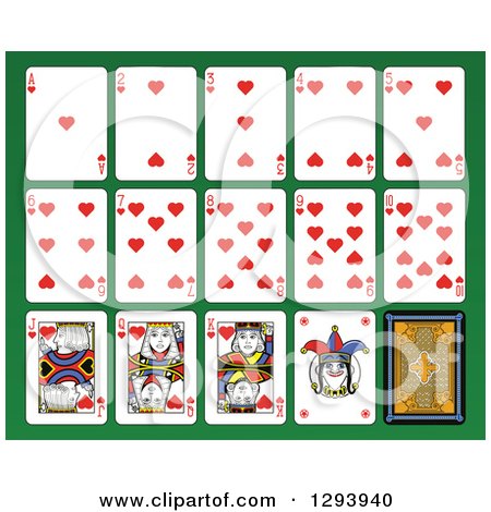 Clipart of a Layout of a Hearts Playing Card Suit on Green - Royalty Free Vector Illustration by Frisko