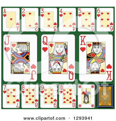 Clipart of a Layout of a Hearts Playing Card Suit on Green 2 - Royalty Free Vector Illustration by Frisko
