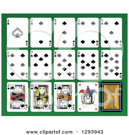 Clipart of a Layout of a Spades Playing Card Suit on Green - Royalty Free Vector Illustration by Frisko