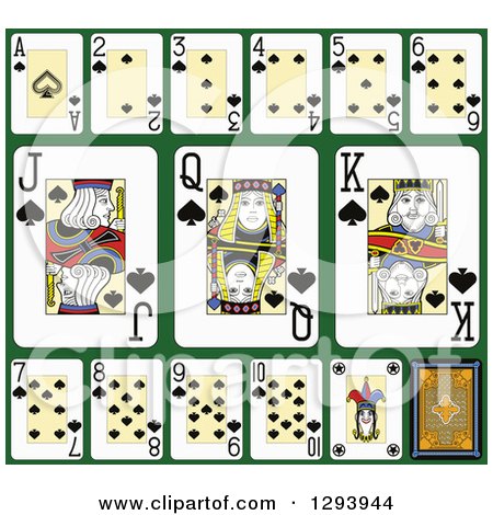 Clipart of a Layout of a Spades Playing Card Suit on Green 2 - Royalty Free Vector Illustration by Frisko
