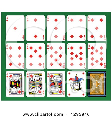 Clipart of a Layout of a Diamonds Playing Card Suit on Green - Royalty Free Vector Illustration by Frisko