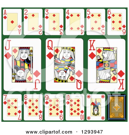 Clipart of a Layout of a Diamonds Playing Card Suit on Green 2 - Royalty Free Vector Illustration by Frisko