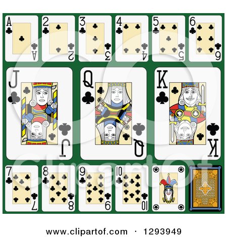 Clipart of a Layout of a Clubs Playing Card Suit on Green 2 - Royalty Free Vector Illustration by Frisko
