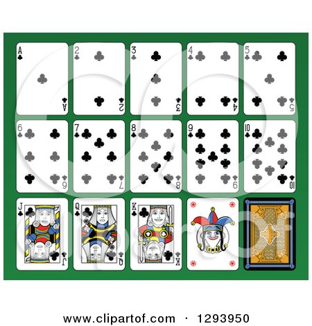 Clipart of a Layout of a Clubs Playing Card Suit on Green - Royalty Free Vector Illustration by Frisko