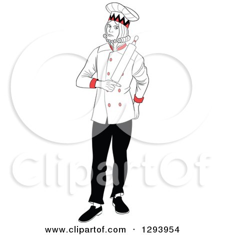 Clipart of a Playing Card Suit Character of a King Chef Holding a Rolling Pin - Royalty Free Vector Illustration by Frisko