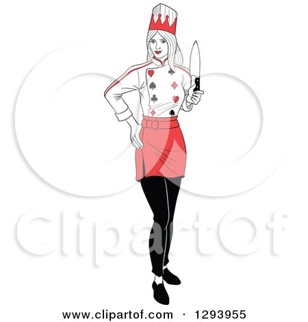 Clipart of a Playing Card Suit Character of a Queen Chef Holding a Knife - Royalty Free Vector Illustration by Frisko