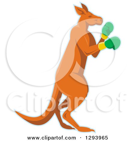 Clipart of a Retro Kangaroo in Boxing Gloves, with a Blue Outline - Royalty Free Vector Illustration by patrimonio