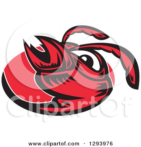 Clipart of a Retro Red Woodcut Hornet Face in an Oval - Royalty Free Vector Illustration by patrimonio