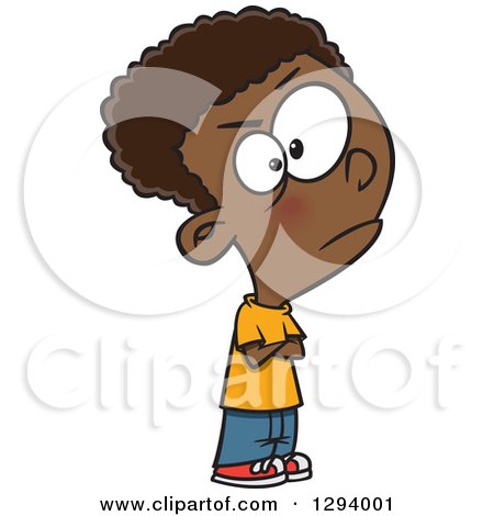 Clipart of a Cartoon Casual Angry Black Boy Pouting - Royalty Free Vector Illustration by toonaday