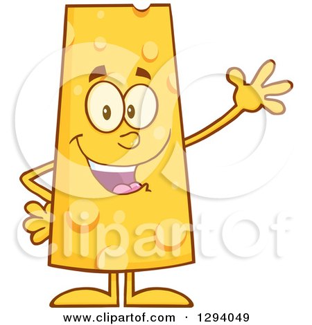 Clipart of a Cartoon Happy Cheese Character Waving - Royalty Free Vector Illustration by Hit Toon