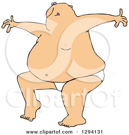 Clipart of a Bald Fat White Man Dancing in His Underwear - Royalty Free Vector Illustration by djart