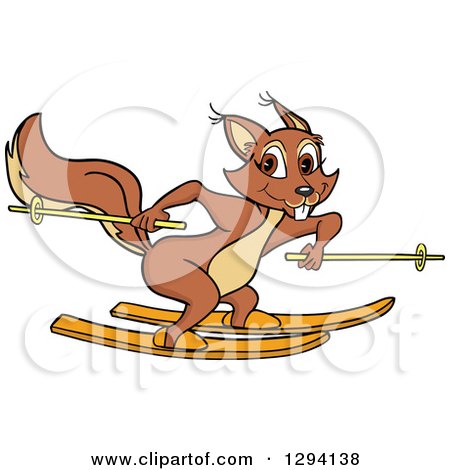 Clipart of a Cartoon Happy Female Squirrel Skiing to the Right - Royalty Free Vector Illustration by LaffToon