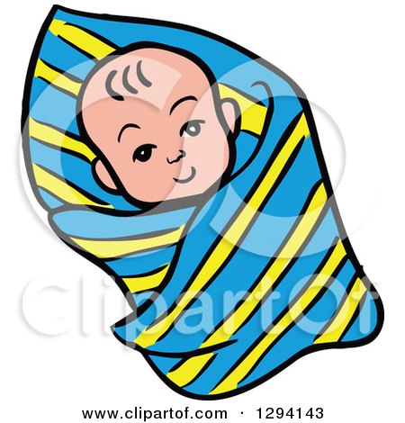 Clipart of a Cartoon Happy White Baby Swaddled in a Blanket - Royalty Free Vector Illustration by LaffToon