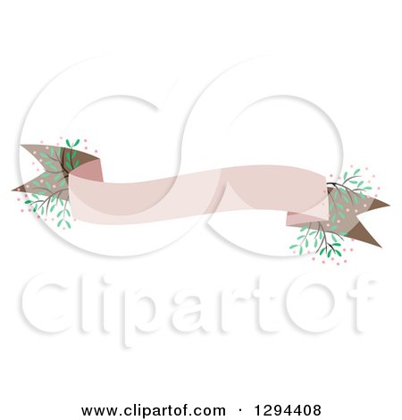Clipart of a Pastel Pink and Brown Banner Ribbon with Flowers - Royalty Free Vector Illustration by Cherie Reve