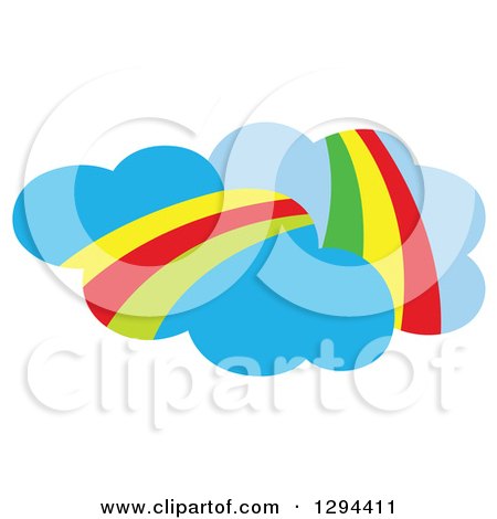 Clipart of Blue Clouds with Rainbows - Royalty Free Vector Illustration by Cherie Reve