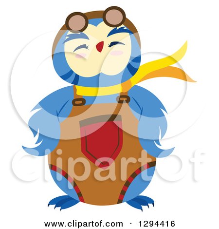 Clipart of a Blue Owl with Goggles and a Scarf - Royalty Free Vector Illustration by Cherie Reve