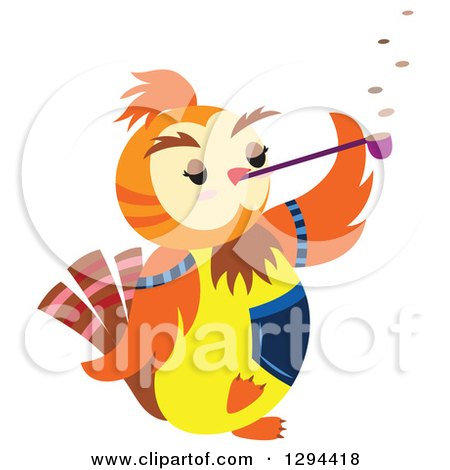 Clipart of an Orange Owl Smoking a Pipe - Royalty Free Vector Illustration by Cherie Reve