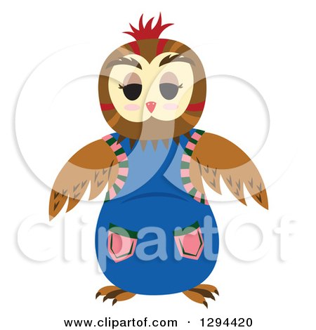 Clipart of a Brown Owl in a Blue Outfit - Royalty Free Vector Illustration by Cherie Reve