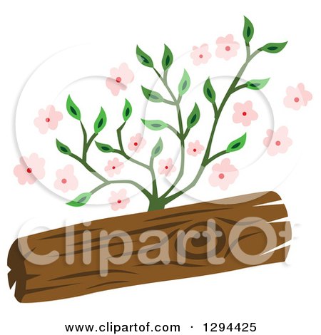 Clipart of a Wood Log and Pink Flowers - Royalty Free Vector Illustration by Cherie Reve