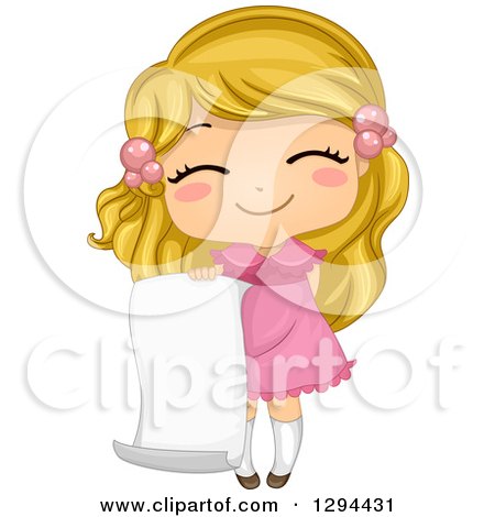 Clipart of a Cute Happy Blond White School Girl Holding a Blank Piece of Paper - Royalty Free Vector Illustration by BNP Design Studio