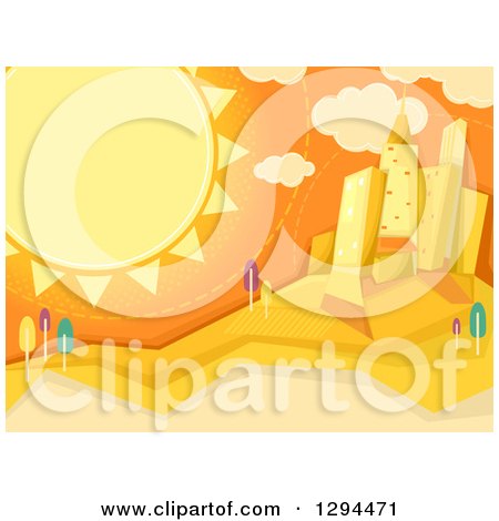 Clipart of a Summer Sun Shining over a City - Royalty Free Vector Illustration by BNP Design Studio