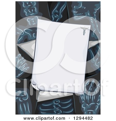 Clipart of a Blank Prescription Page over Xrays - Royalty Free Vector Illustration by BNP Design Studio
