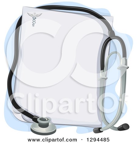 Clipart of a Medical or Veterinary Stethoscope over a Blank Prescription Page - Royalty Free Vector Illustration by BNP Design Studio