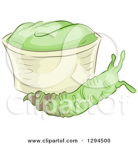 Clipart of a Wasabi Root by a Bowl of Paste - Royalty Free Vector Illustration by BNP Design Studio